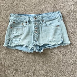 Abercrombie light destroyed denim shorts